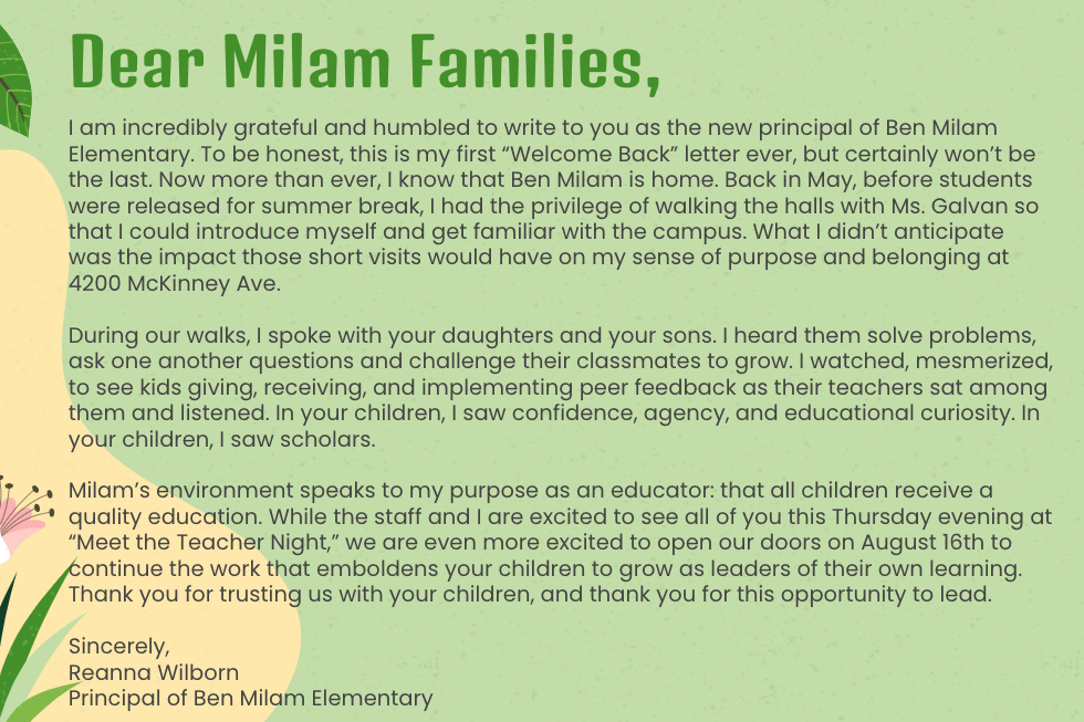 Principal Welcome Letter