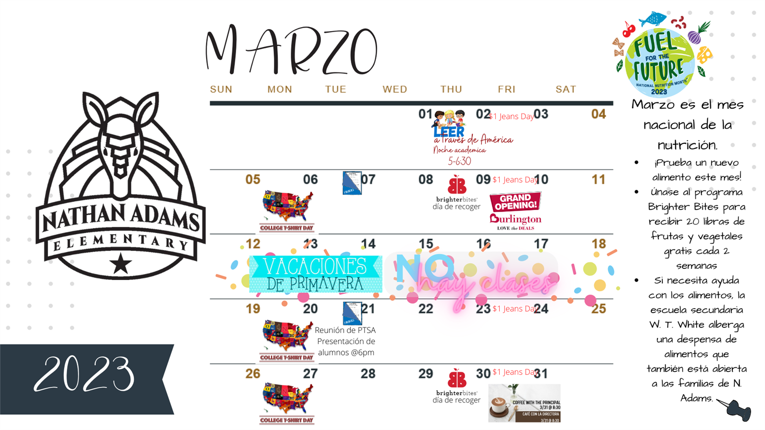 March Calendar Spanish